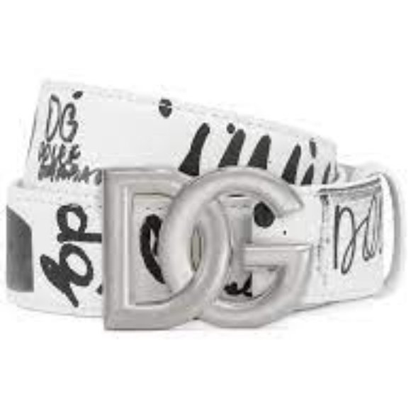 Dolce&Gabbana DG Logo Buckle Graffiti Leather Belt - Picture 3 of 12